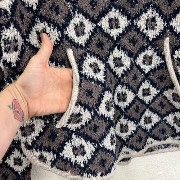 Madewell Popover Sweater Fuzzy Teddy Bear Style Fleece 1/4 Zip Diamond Print M - Picture 10 of 15